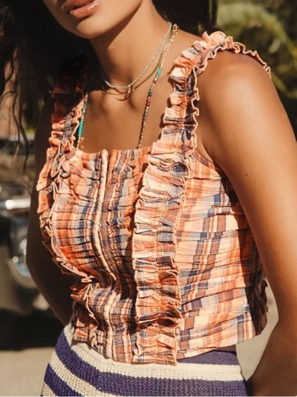 Verb Pallavi Singhee Ruffled Plaid Tank Top